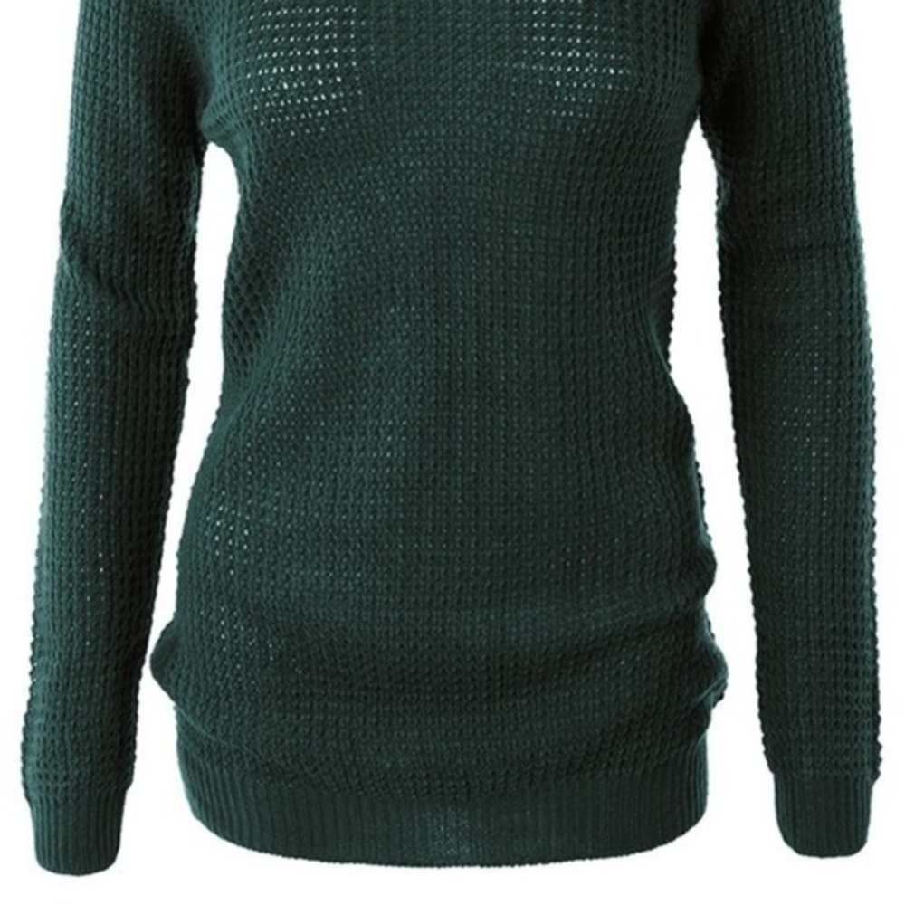 NEW 2SABLE Hunter green waffle knit pullover sweater top - Picture 2 of 4